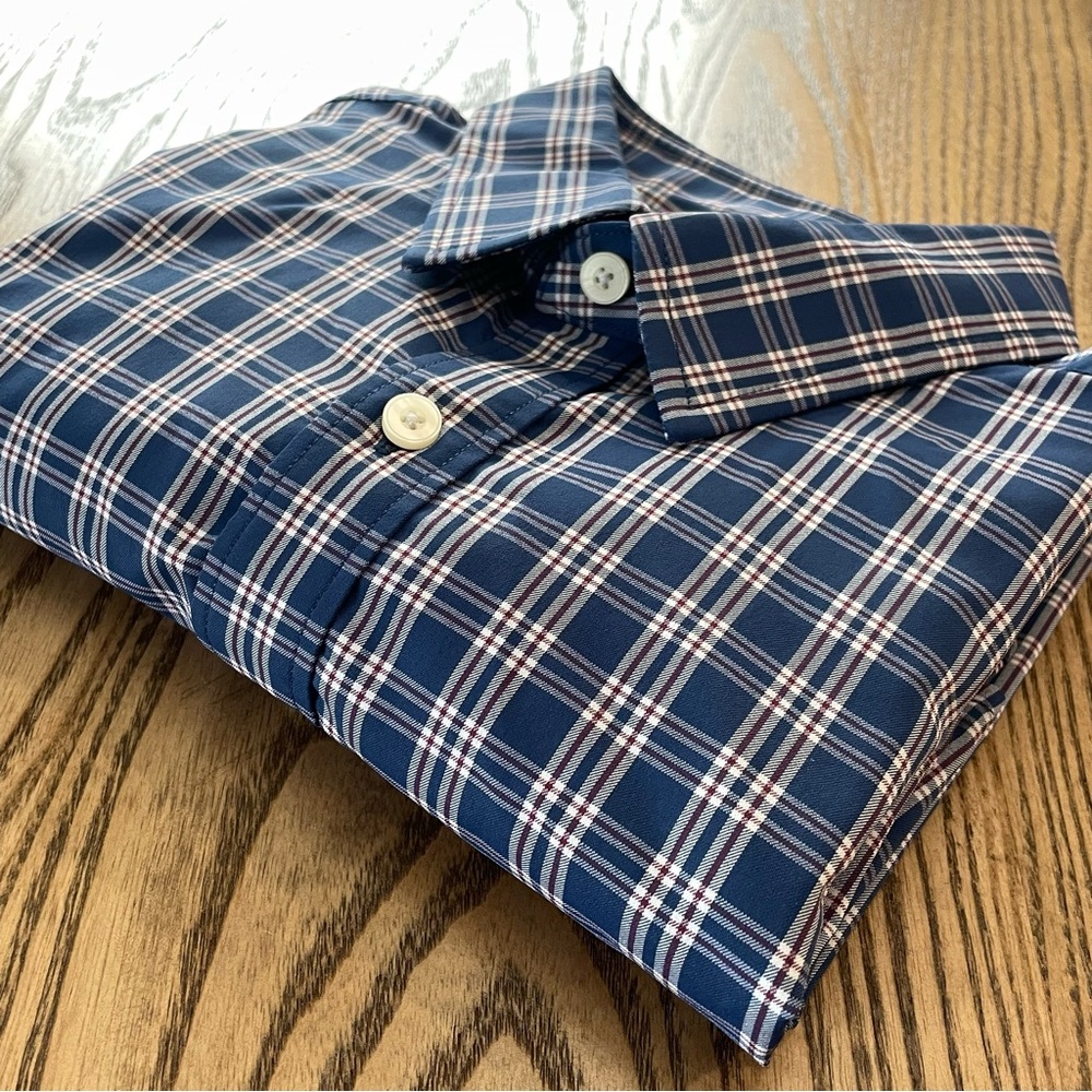 UNTUCKit Blue Plaid Short‎ Sleeve Shirt Collard
